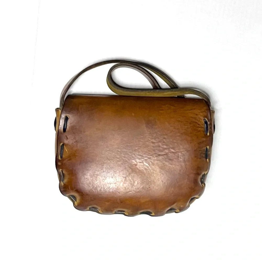 Vintage Tooled Leather Structured Crossbody Bag - Picture 3 of 15